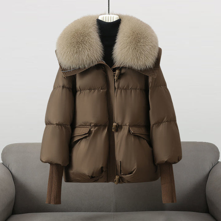 Women’s Puffer Jacket with Faux Fur Collar and Zip Front