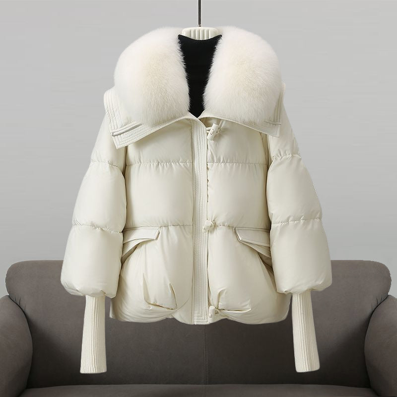 Women’s Puffer Jacket with Faux Fur Collar and Zip Front