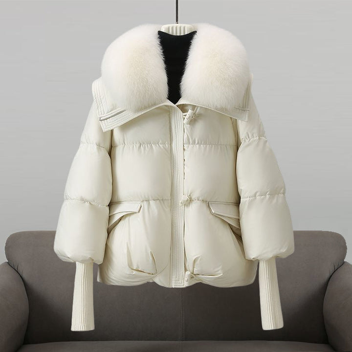 Women’s Puffer Jacket with Faux Fur Collar and Zip Front