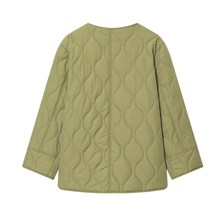 Women’s Quilted Button-Front Jacket with Round Neck