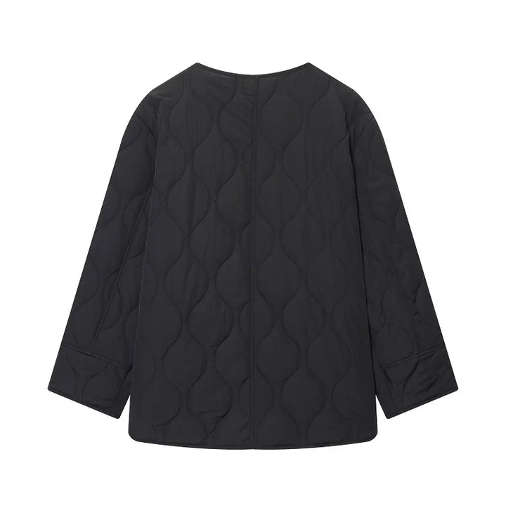 Women’s Quilted Button-Front Jacket with Round Neck