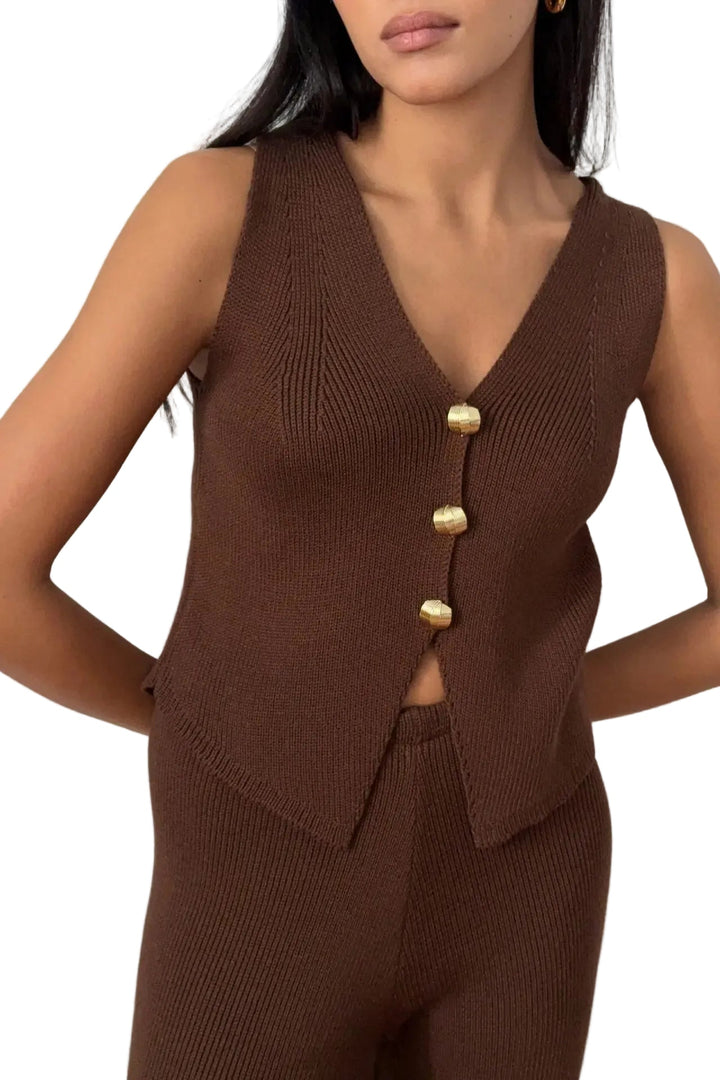 Women’s Ribbed Knit Vest and Pants Set