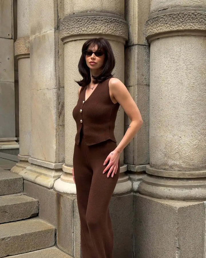 Women’s Ribbed Knit Vest and Pants Set