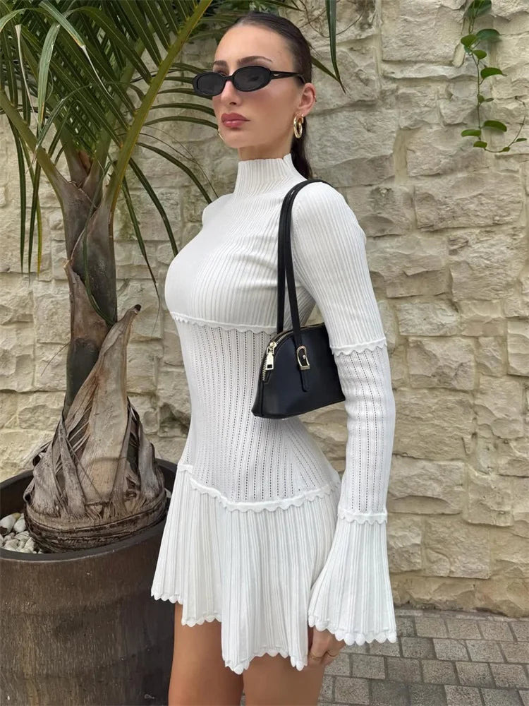 Women’s Ribbed Long Sleeve Mini Dress with High Neck
