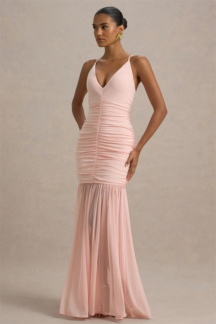 Women’s Ruched V-Neck Maxi Dress