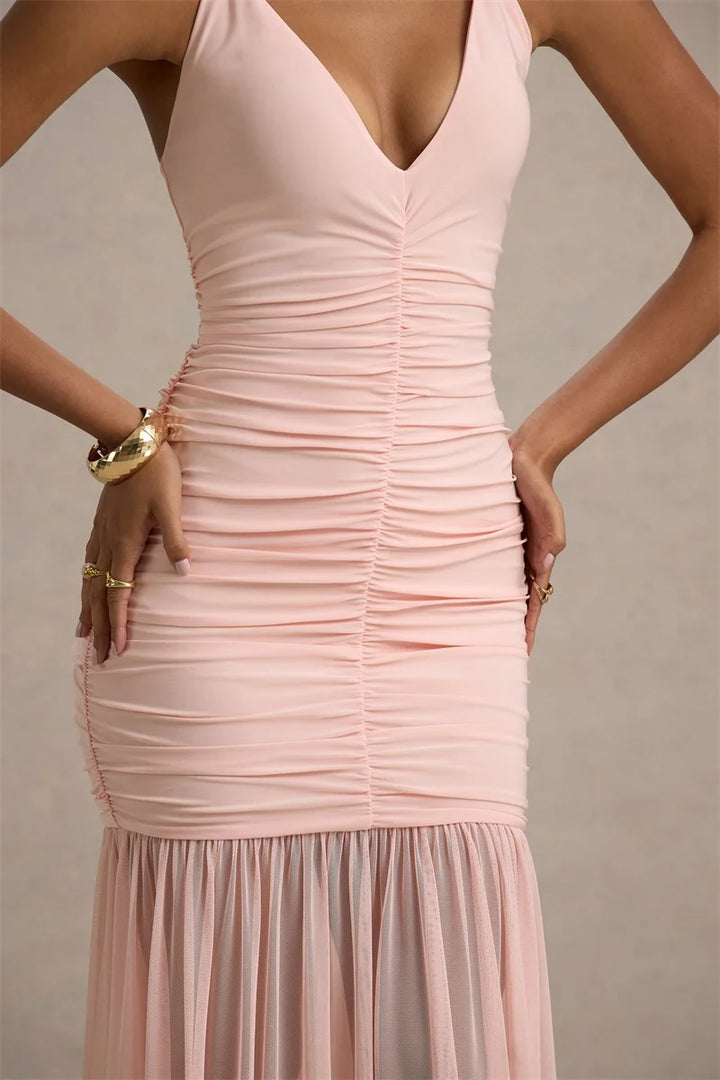 Women’s Ruched V-Neck Maxi Dress
