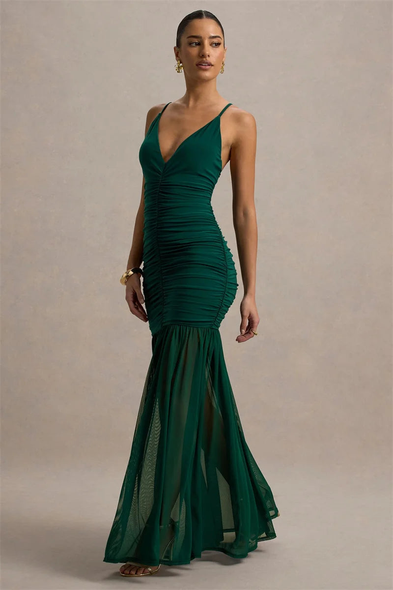 Women’s Ruched V-Neck Maxi Dress