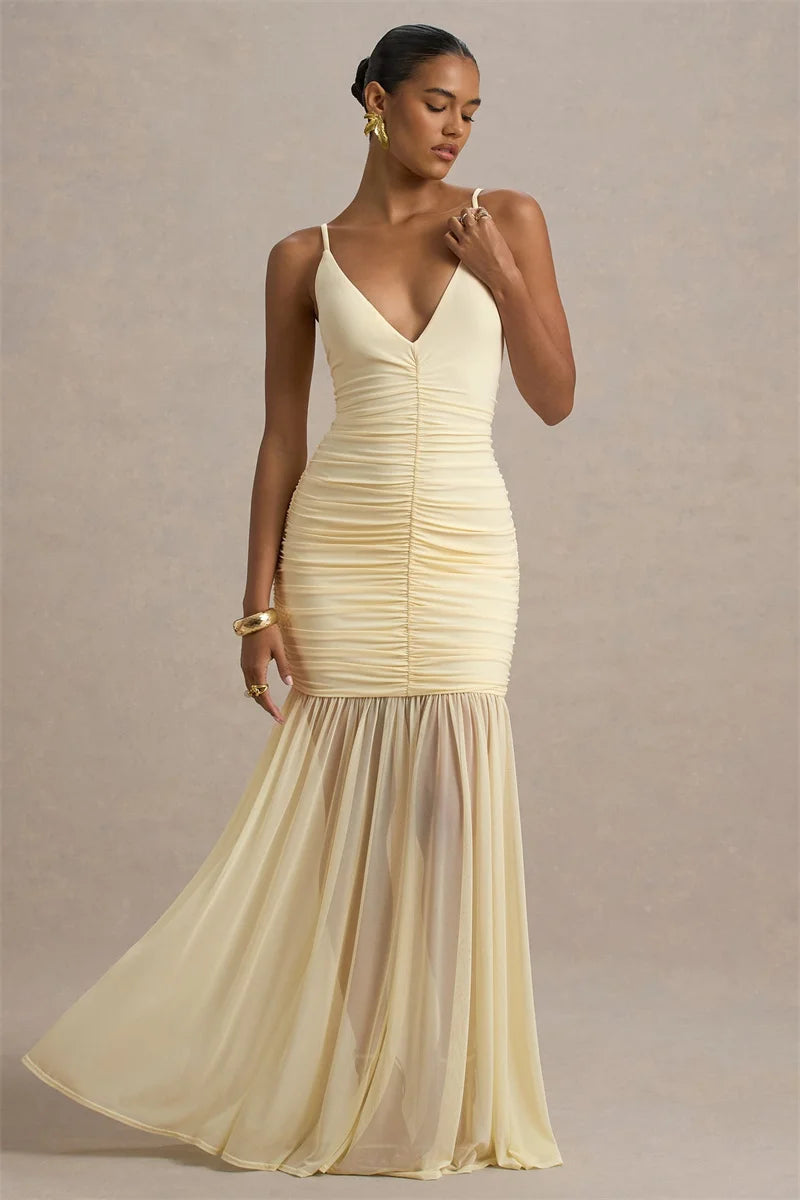 Women’s Ruched V-Neck Maxi Dress