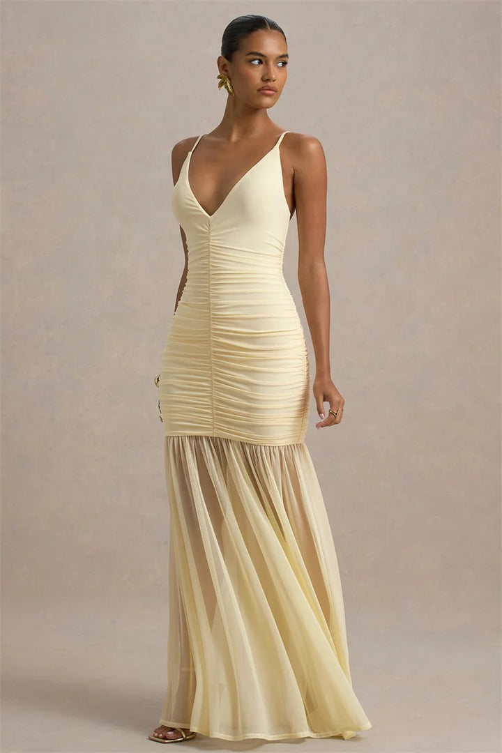 Women’s Ruched V-Neck Maxi Dress
