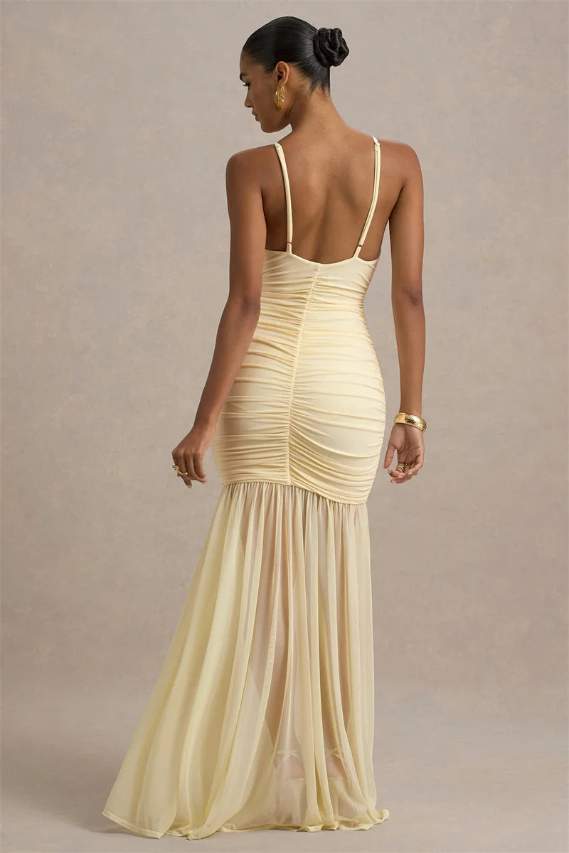 Women’s Ruched V-Neck Maxi Dress