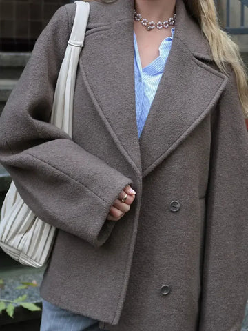 Women’s Short Double-Breasted Coat with Wide Lapels