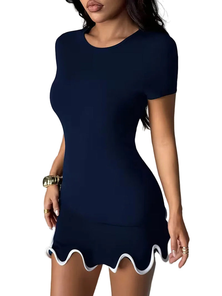 Women’s Short Sleeve Contrast Hem Mini Dress