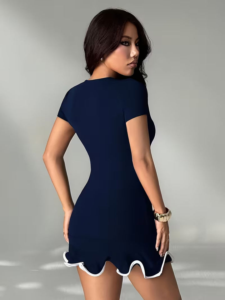 Women’s Short Sleeve Contrast Hem Mini Dress
