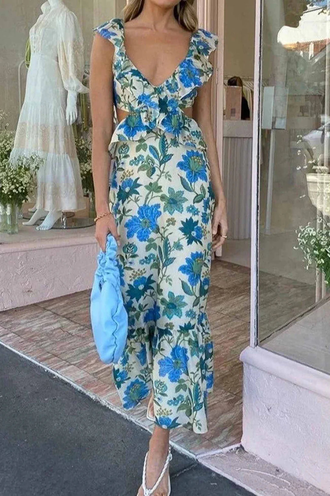 Women’s Sleeveless Floral Ruffle Maxi Dress