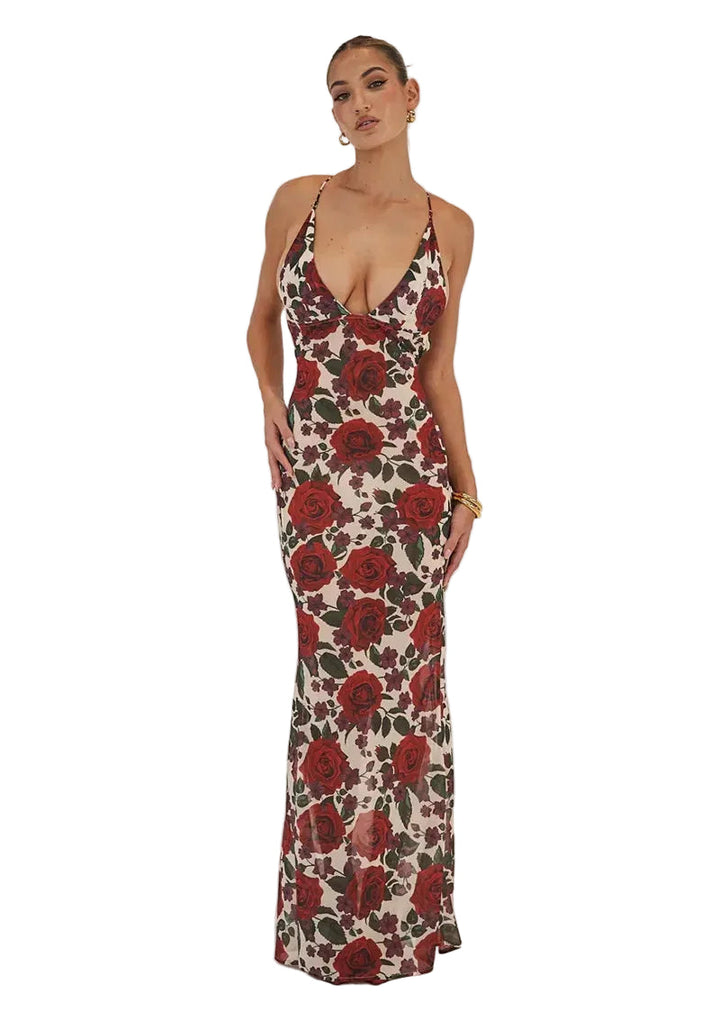 Women’s Sleeveless Maxi Dress with Floral Print