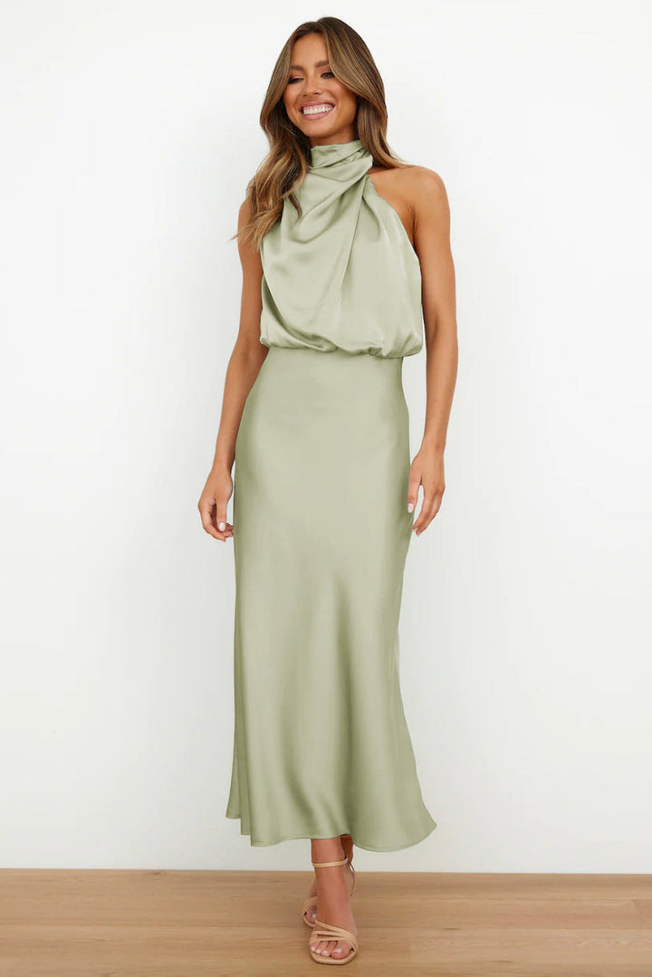Women’s Sleeveless Maxi Dress with High Neck Detail