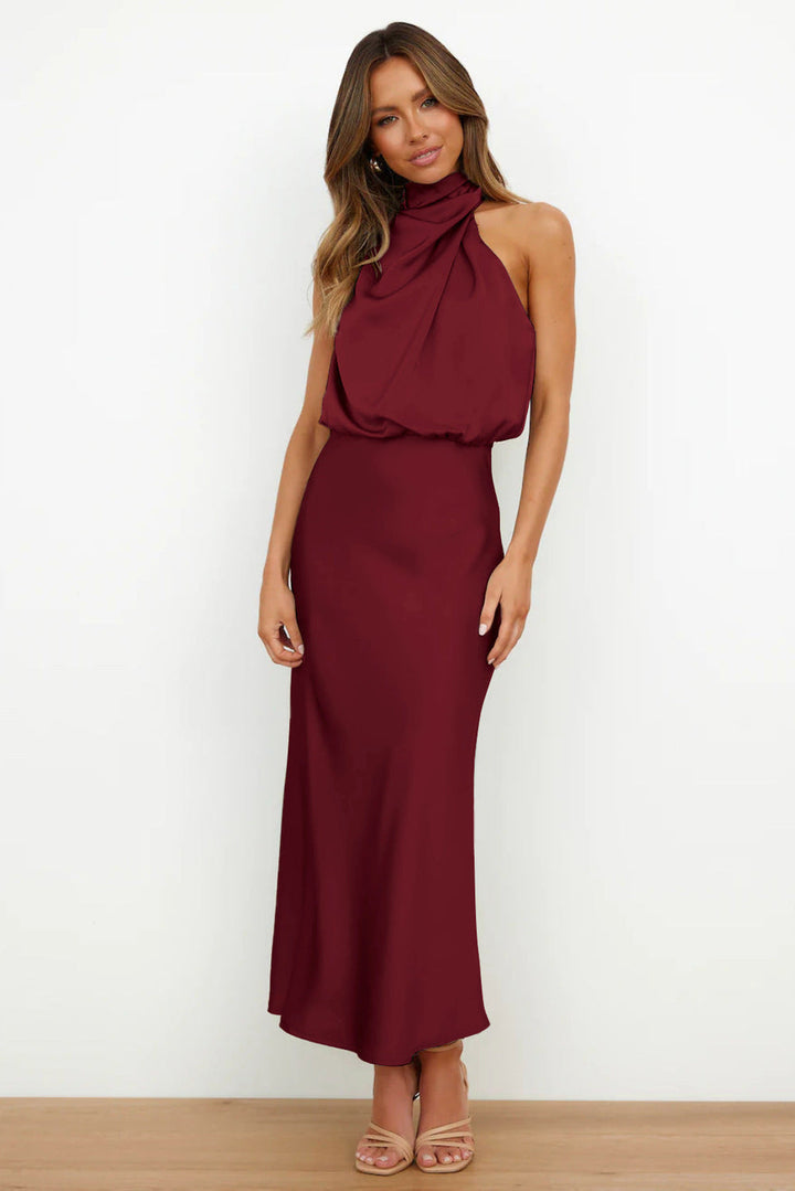 Women’s Sleeveless Maxi Dress with High Neck Detail