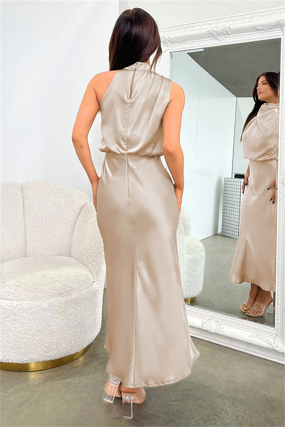 Women’s Sleeveless Maxi Dress with High Neck Detail