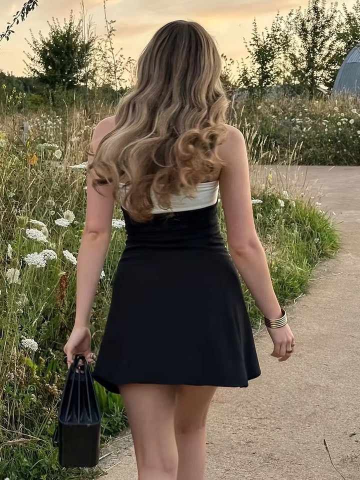 Women’s Strapless Contrast Trim Mini Dress