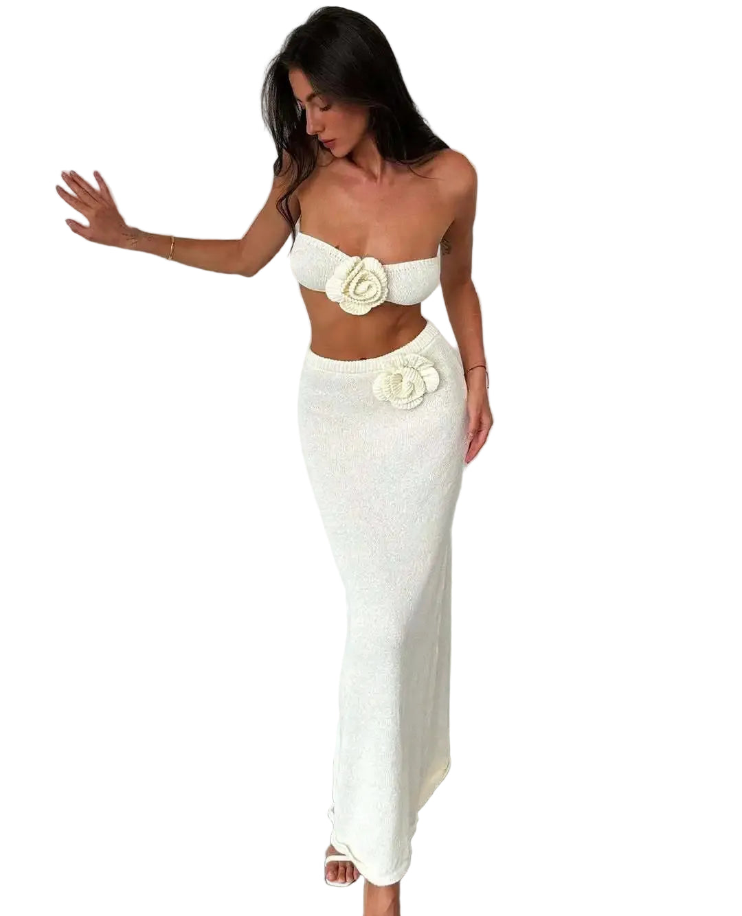 Women’s Strapless Knit Bandeau Top and Maxi Skirt Set