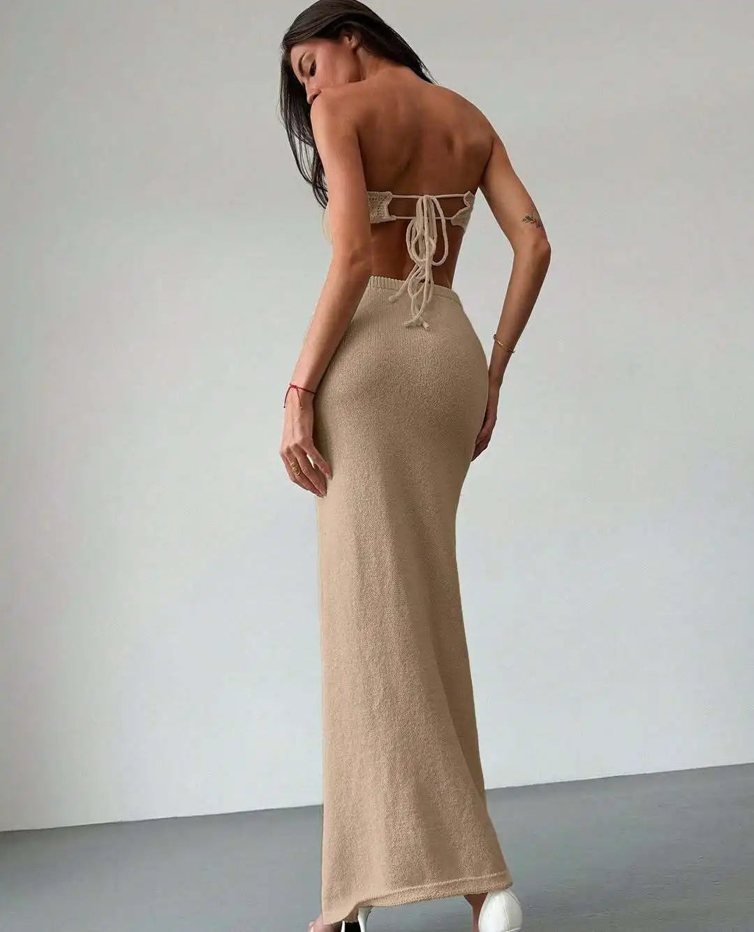 Women’s Strapless Knit Bandeau Top and Maxi Skirt Set