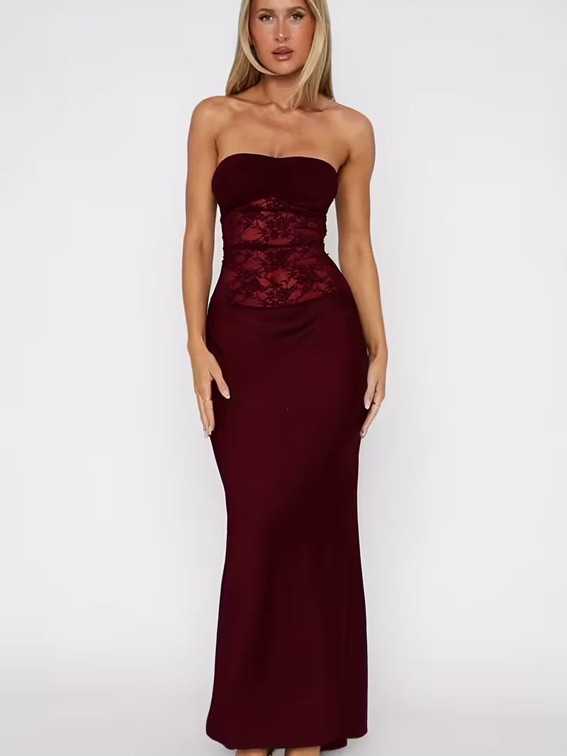 Women’s Strapless Lace Panel Maxi Dress