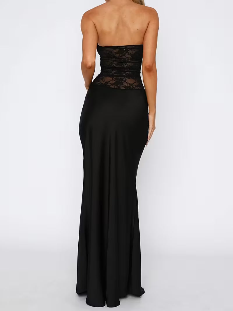 Women’s Strapless Lace Panel Maxi Dress
