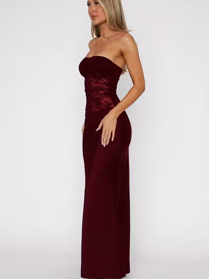 Women’s Strapless Lace Panel Maxi Dress