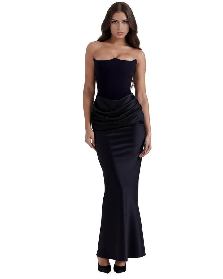 Women’s Strapless Maxi Dress with Draped Waist Detail