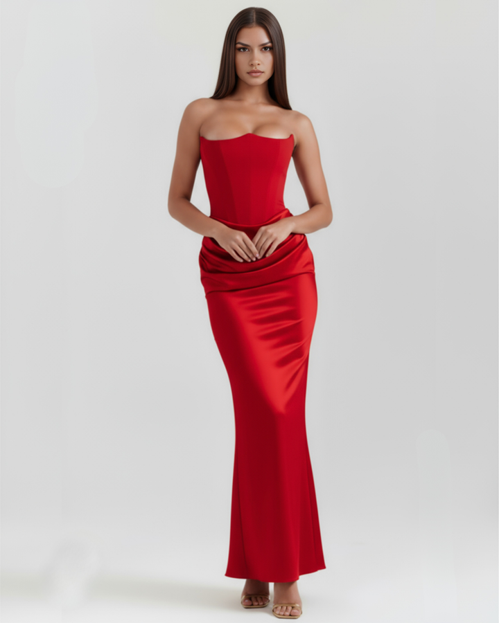 Women’s Strapless Maxi Dress with Draped Waist Detail