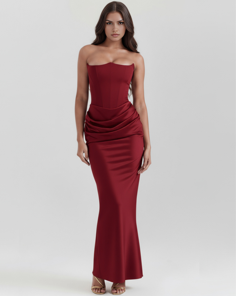 Women’s Strapless Maxi Dress with Draped Waist Detail