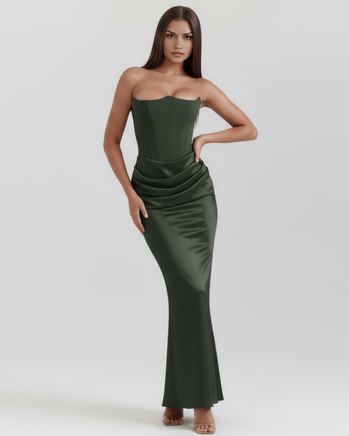 Women’s Strapless Maxi Dress with Draped Waist Detail