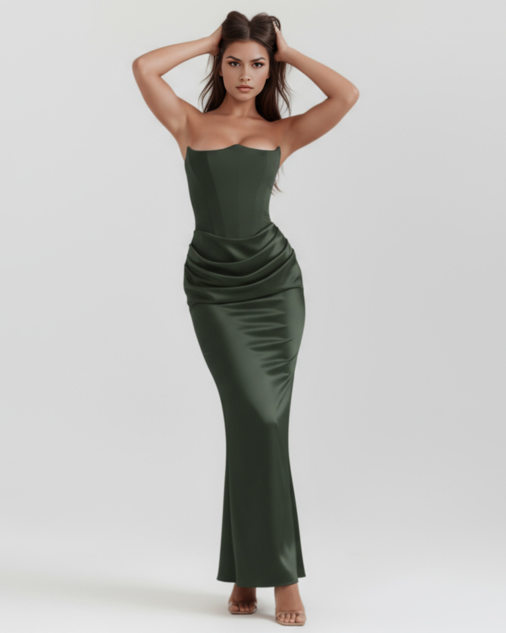 Women’s Strapless Maxi Dress with Draped Waist Detail