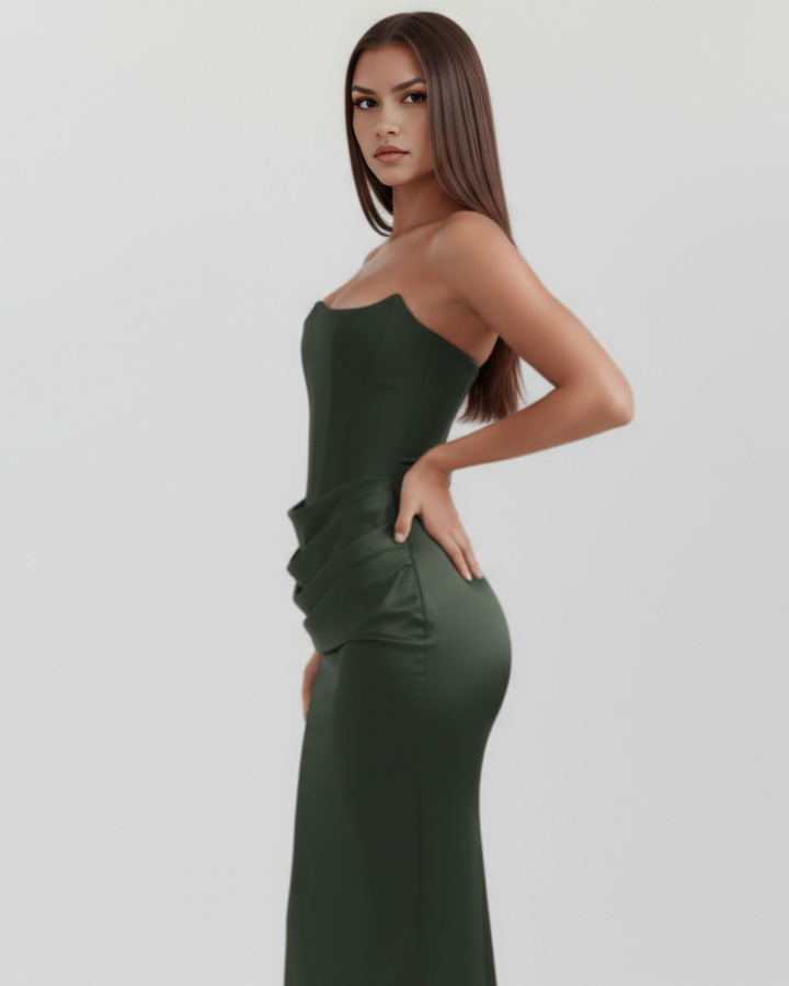 Women’s Strapless Maxi Dress with Draped Waist Detail