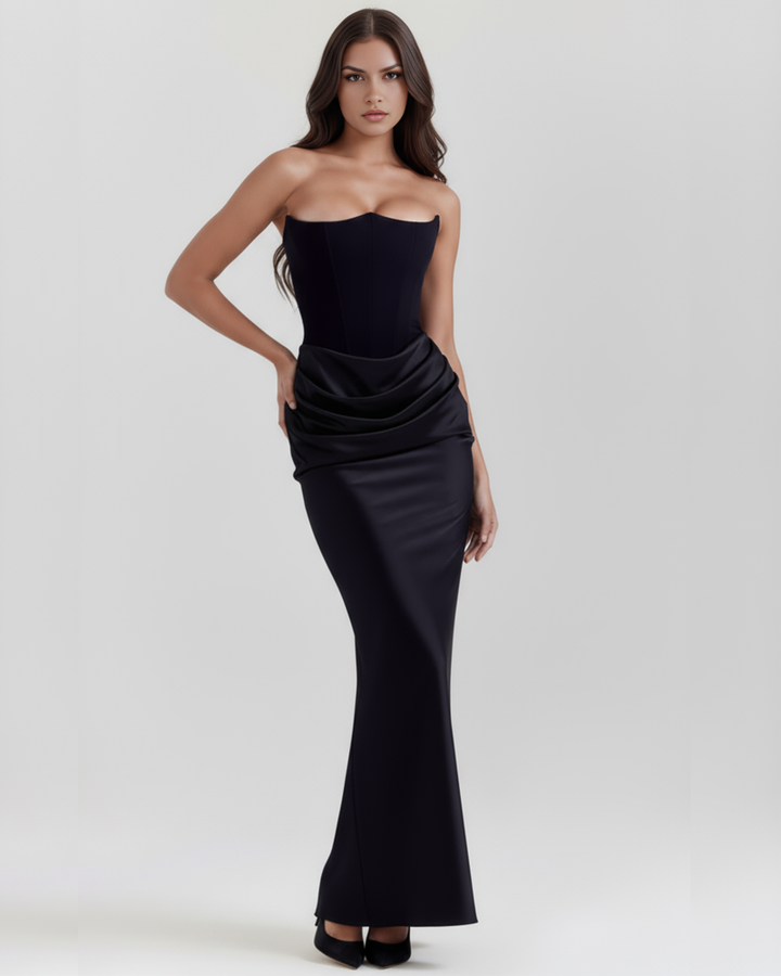 Women’s Strapless Maxi Dress with Draped Waist Detail