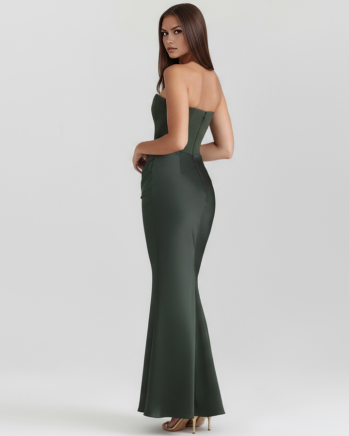 Women’s Strapless Maxi Dress with Draped Waist Detail