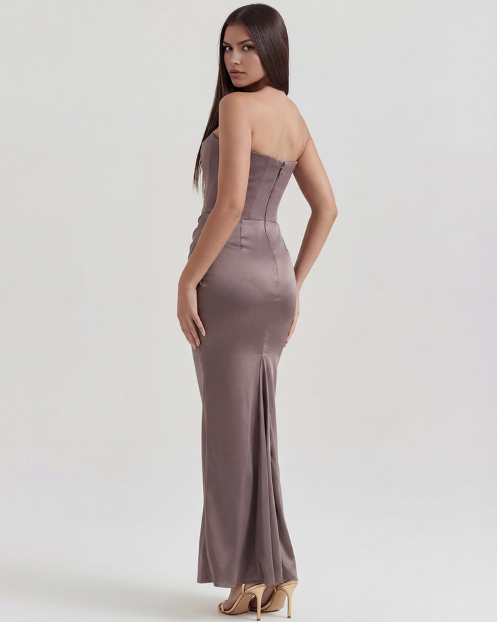 Women’s Strapless Maxi Dress with Draped Waist Detail