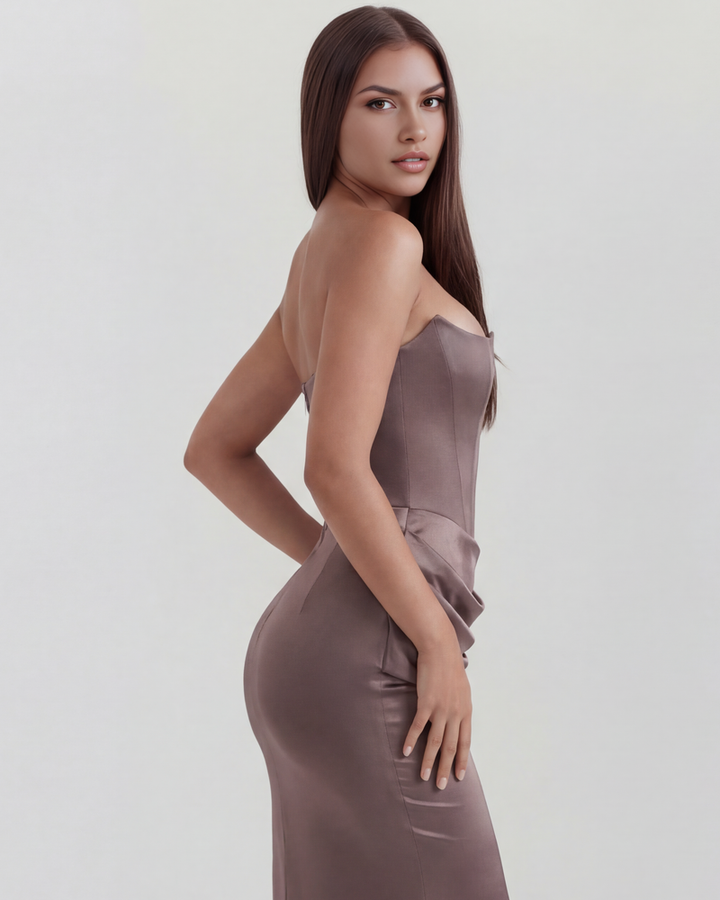 Women’s Strapless Maxi Dress with Draped Waist Detail