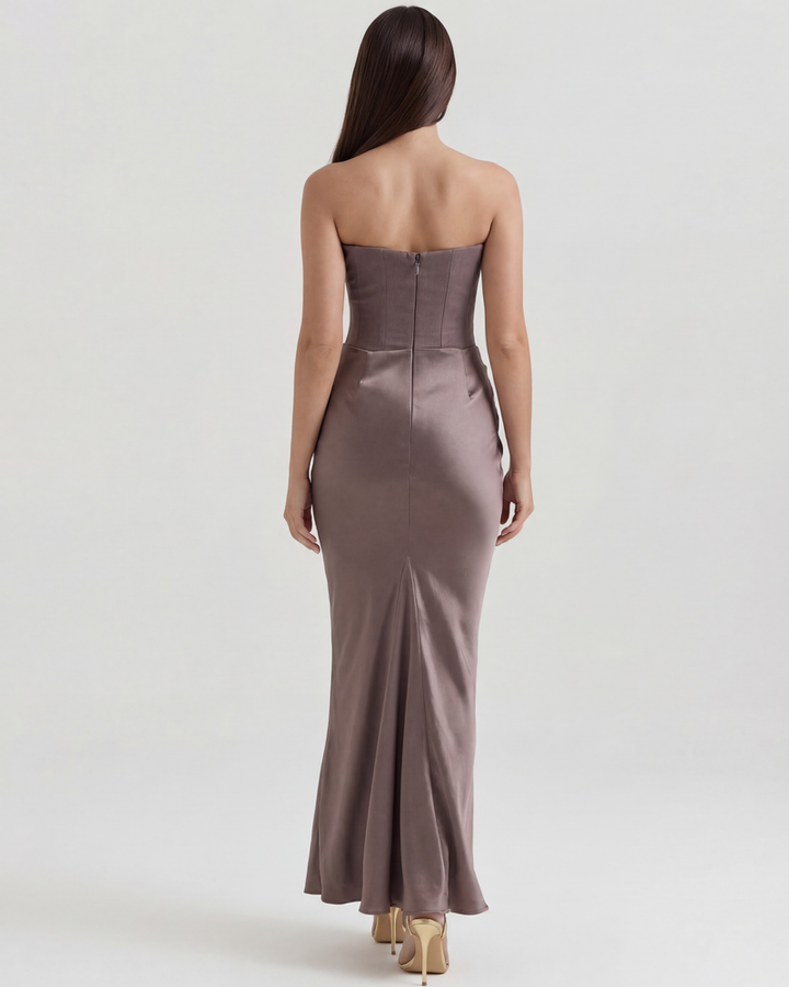 Women’s Strapless Maxi Dress with Draped Waist Detail