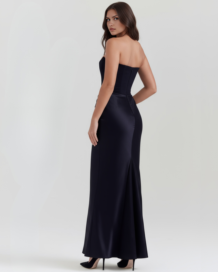 Women’s Strapless Maxi Dress with Draped Waist Detail