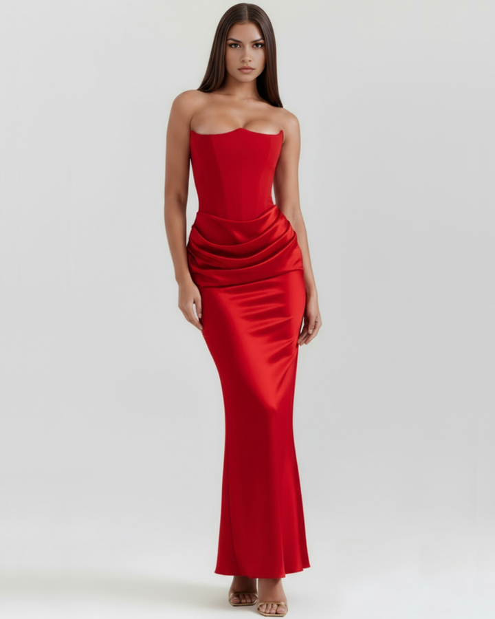 Women’s Strapless Maxi Dress with Draped Waist Detail