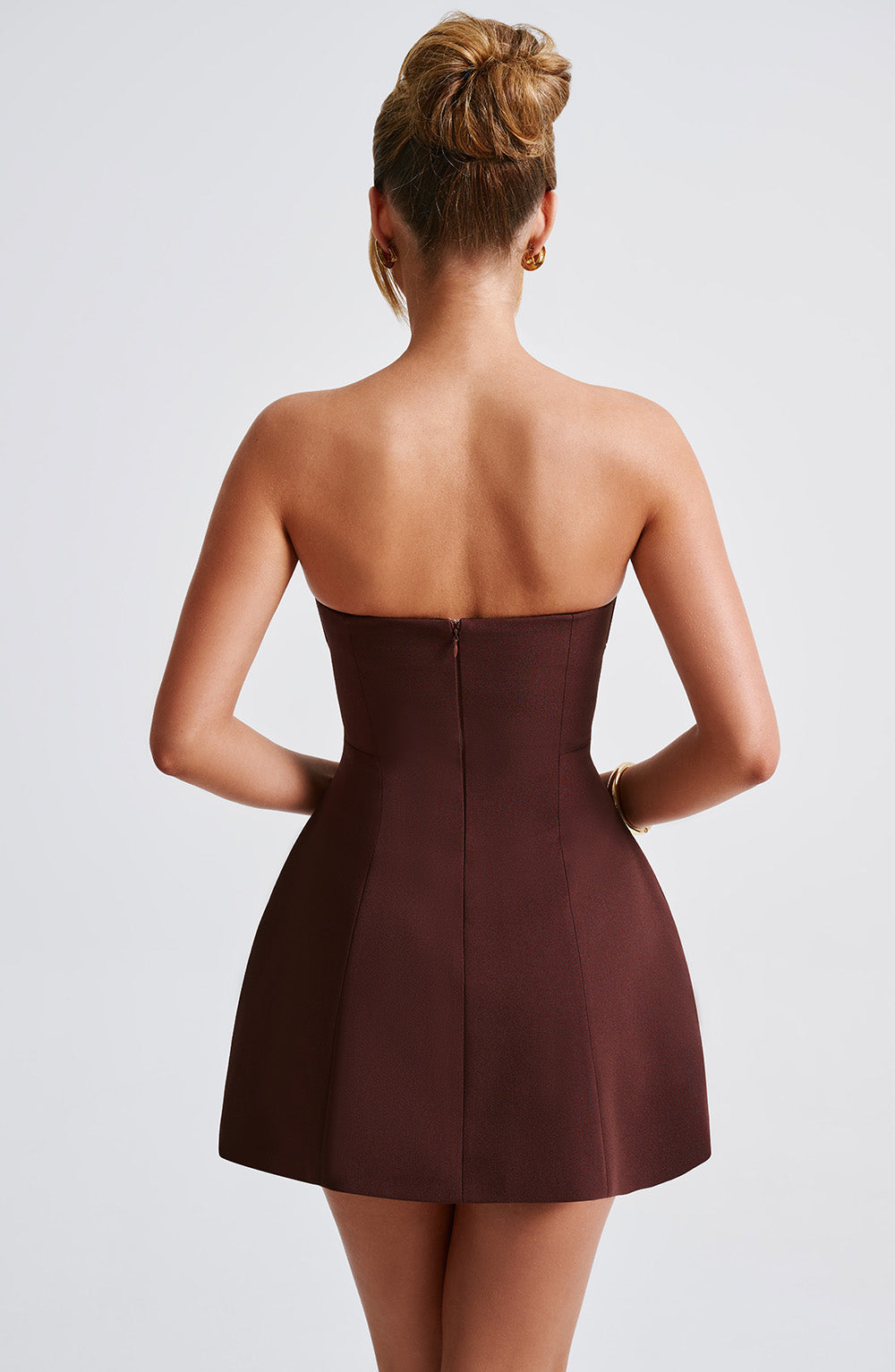 Women’s Strapless Mini Dress with Panel Seams and Flared Skirt