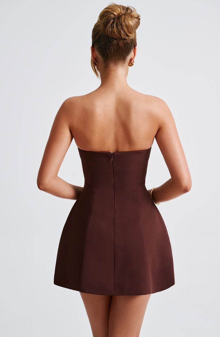 Women’s Strapless Mini Dress with Panel Seams and Flared Skirt