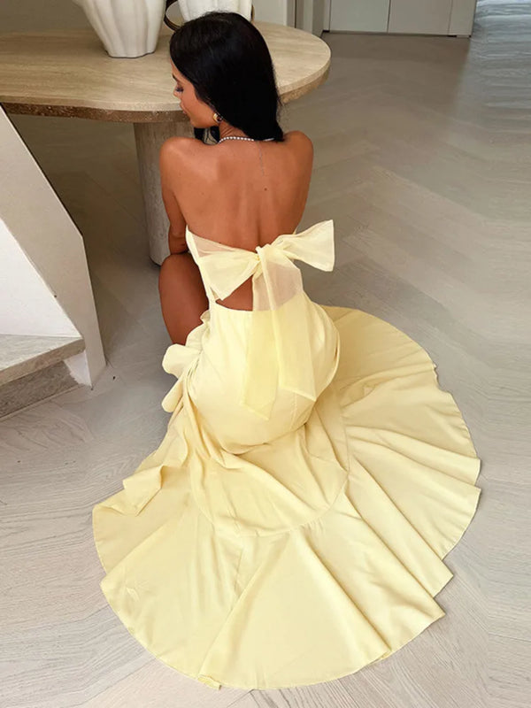 Women’s Strapless Ruffle Split Maxi Dress