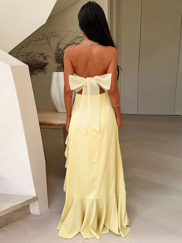 Women’s Strapless Ruffle Split Maxi Dress