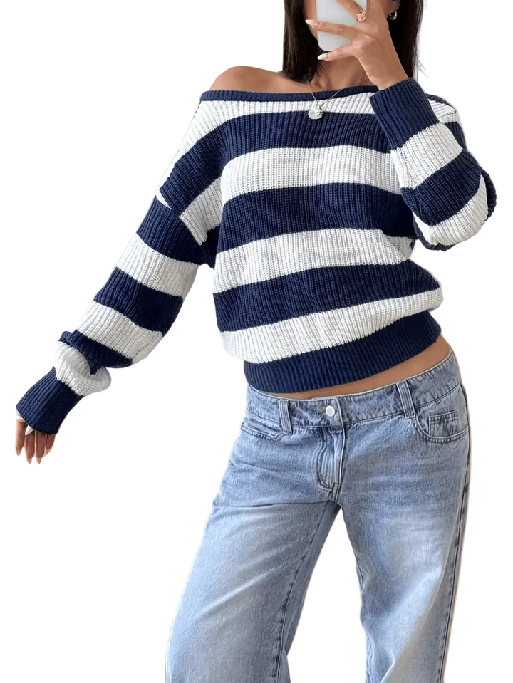 Women’s Striped Off Shoulder Knit Sweater
