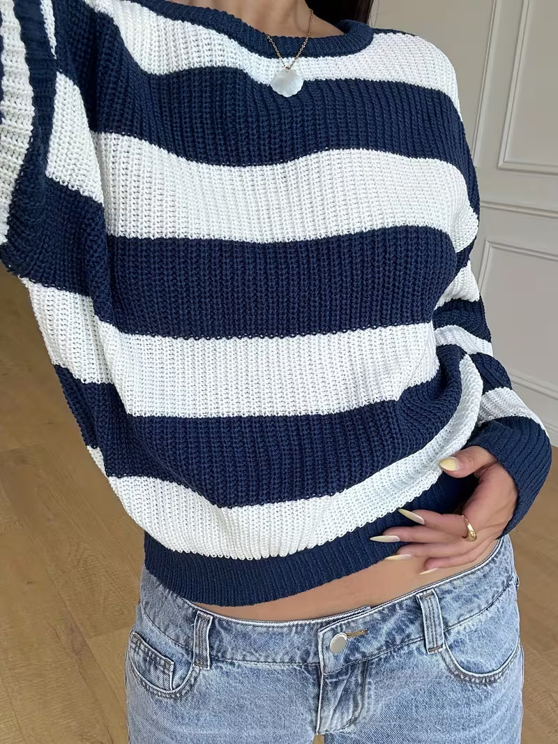 Women’s Striped Off Shoulder Knit Sweater