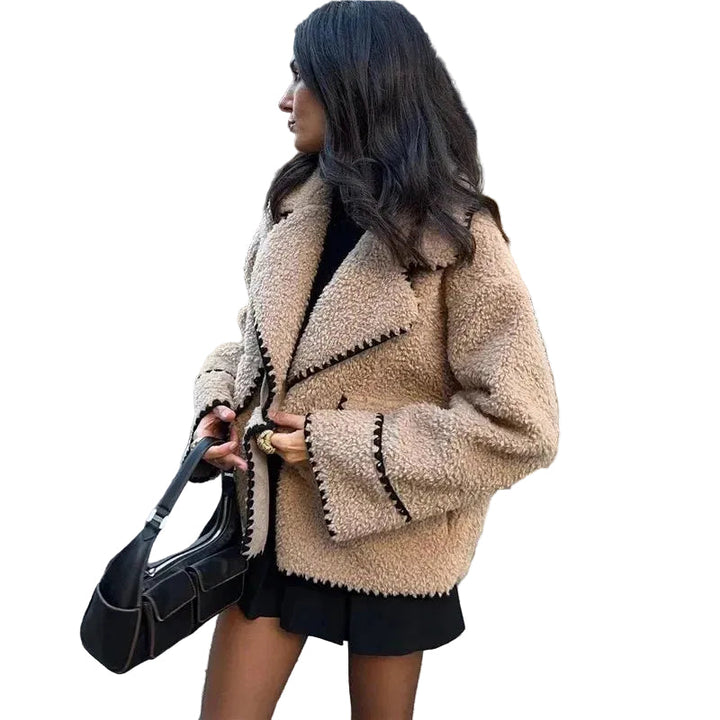 Women’s Teddy Jacket with Lapel Collar and Front Pockets