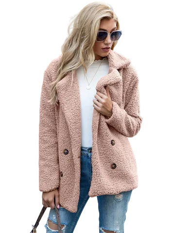 Women’s Textured Double Breasted Jacket with Notched Collar