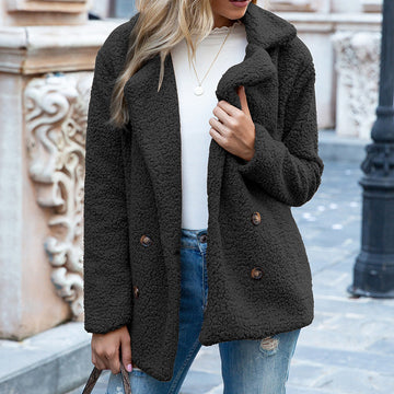 Women’s Textured Double Breasted Jacket with Notched Collar